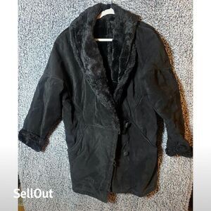 Express Men's Vintage Black Leather Bomber Jacket Size M